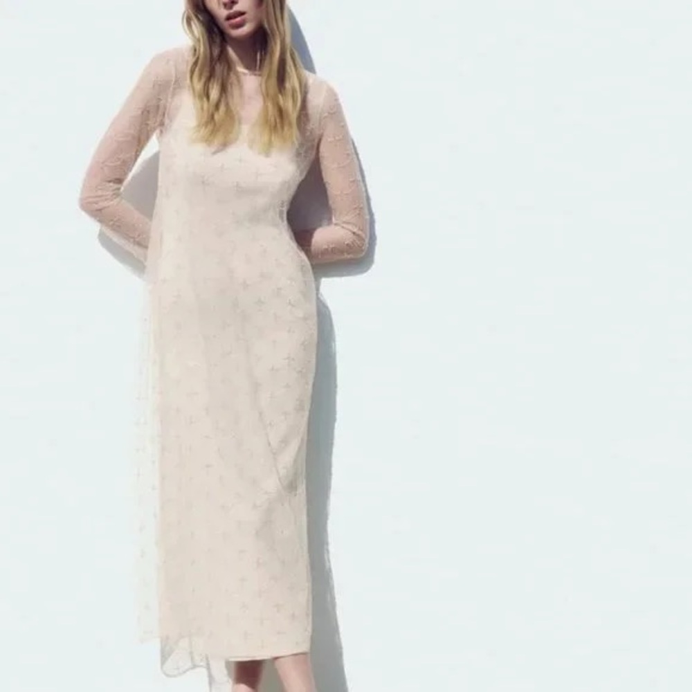 NWT ZARA BEADED KNIT DRESS LIMITED EDITION  SOFT GOLD - REF. 3920/123 size S